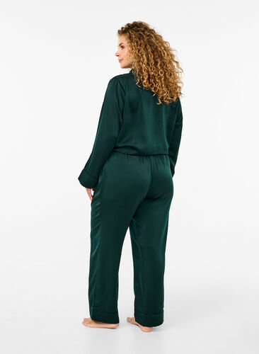 Zizzi Pyjamasbukse i sateng med elastisk linning, Scarab, Model image number 1
