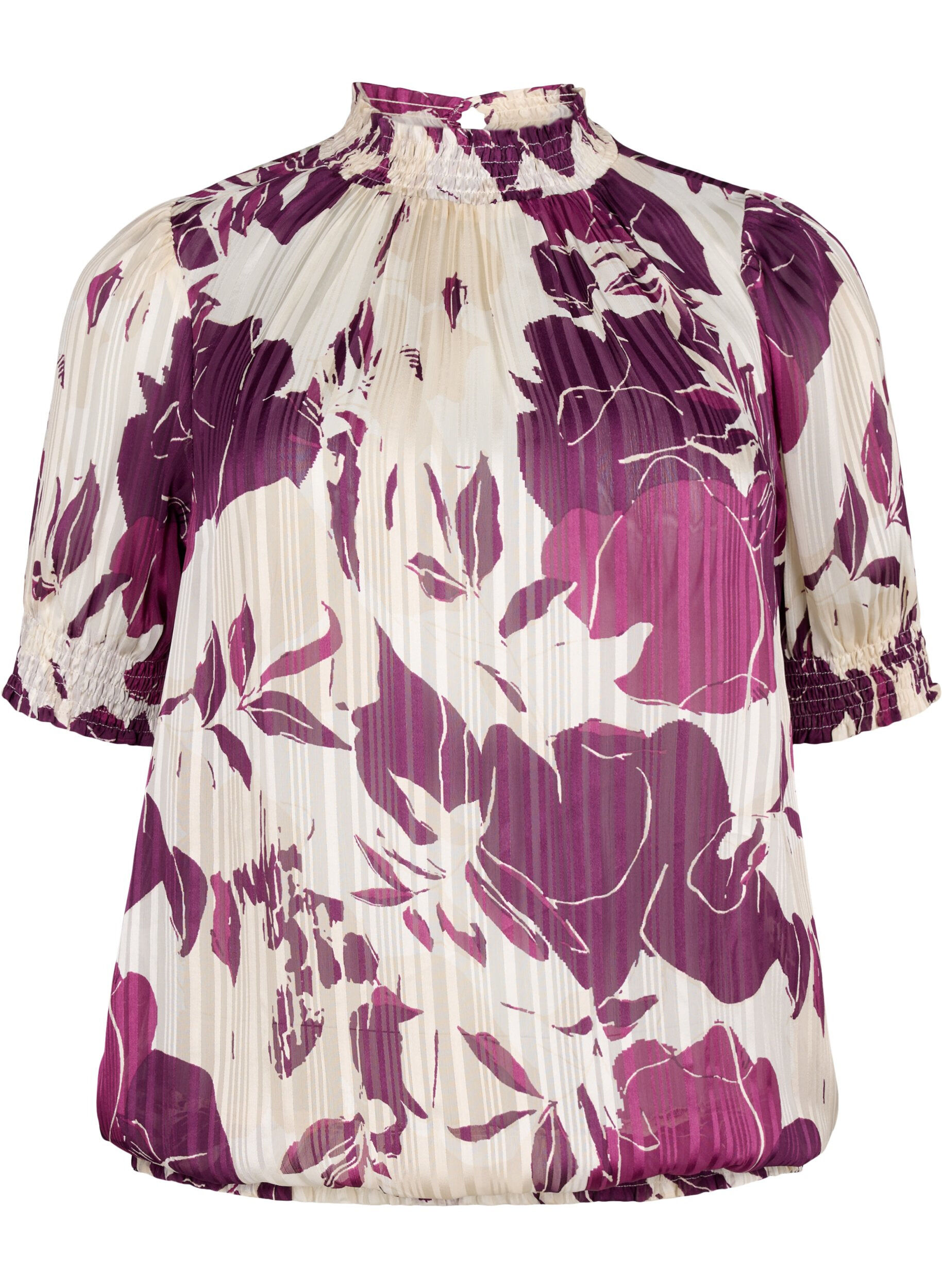 Zizzi Kortermet smokk bluse med trykk, D.Purple Graphic AOP, Packshot image number 0