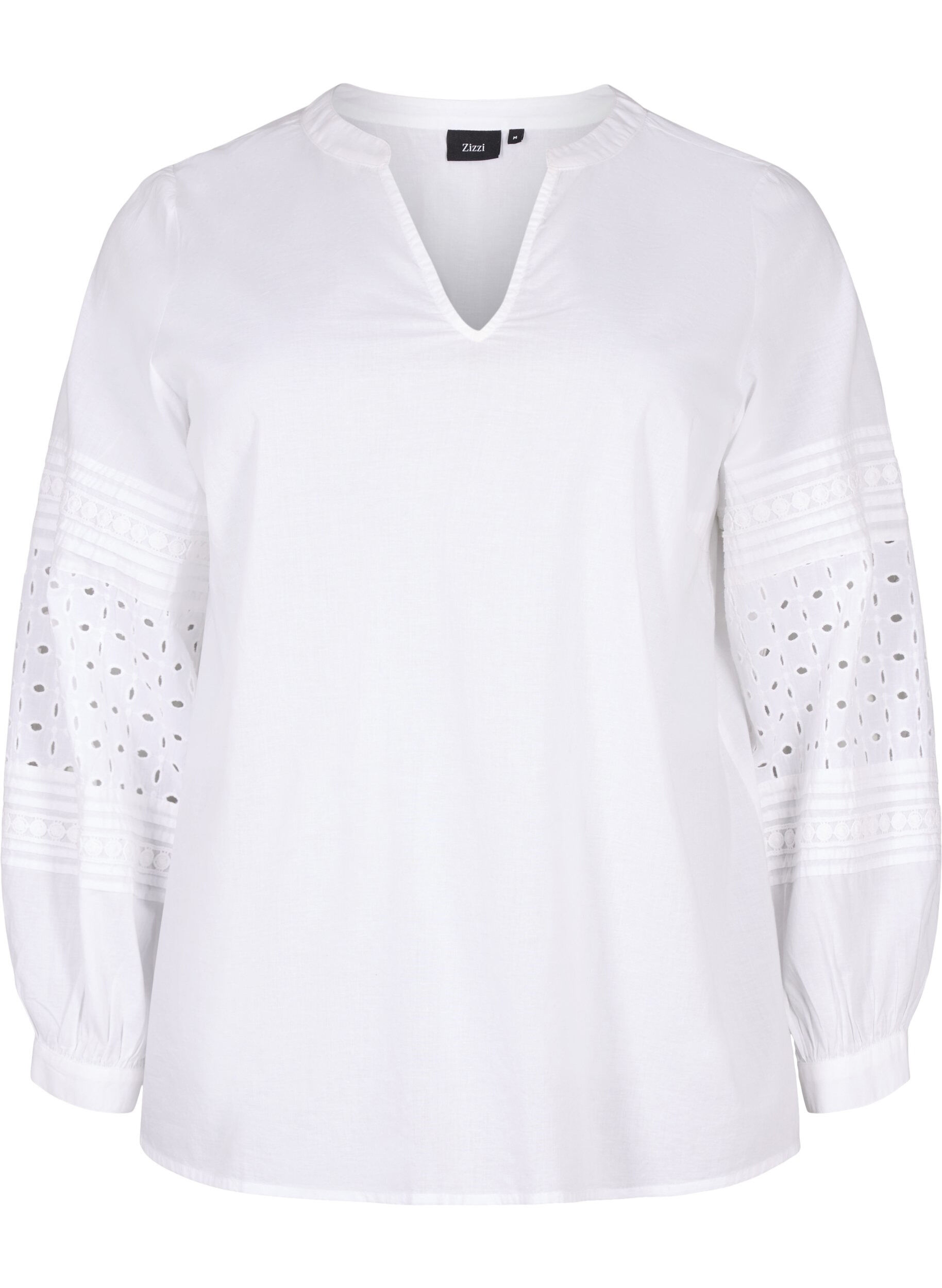Zizzi Bluse med lange ermer og dekorative detaljer, Bright White, Packshot image number 0