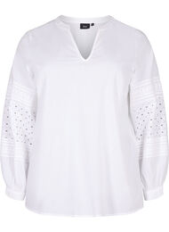 Bluse med lange ermer og dekorative detaljer, Bright White