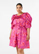 Blomstret kjole med puffede ermer og knytebelte, Rosa, Model image number 0