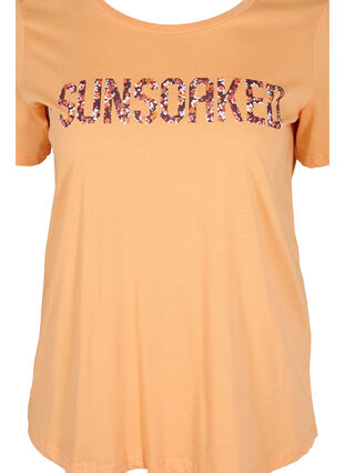 Kortermet T-skjorte i bomull med trykk, Apricot Nectar SUN, Packshot image number 2
