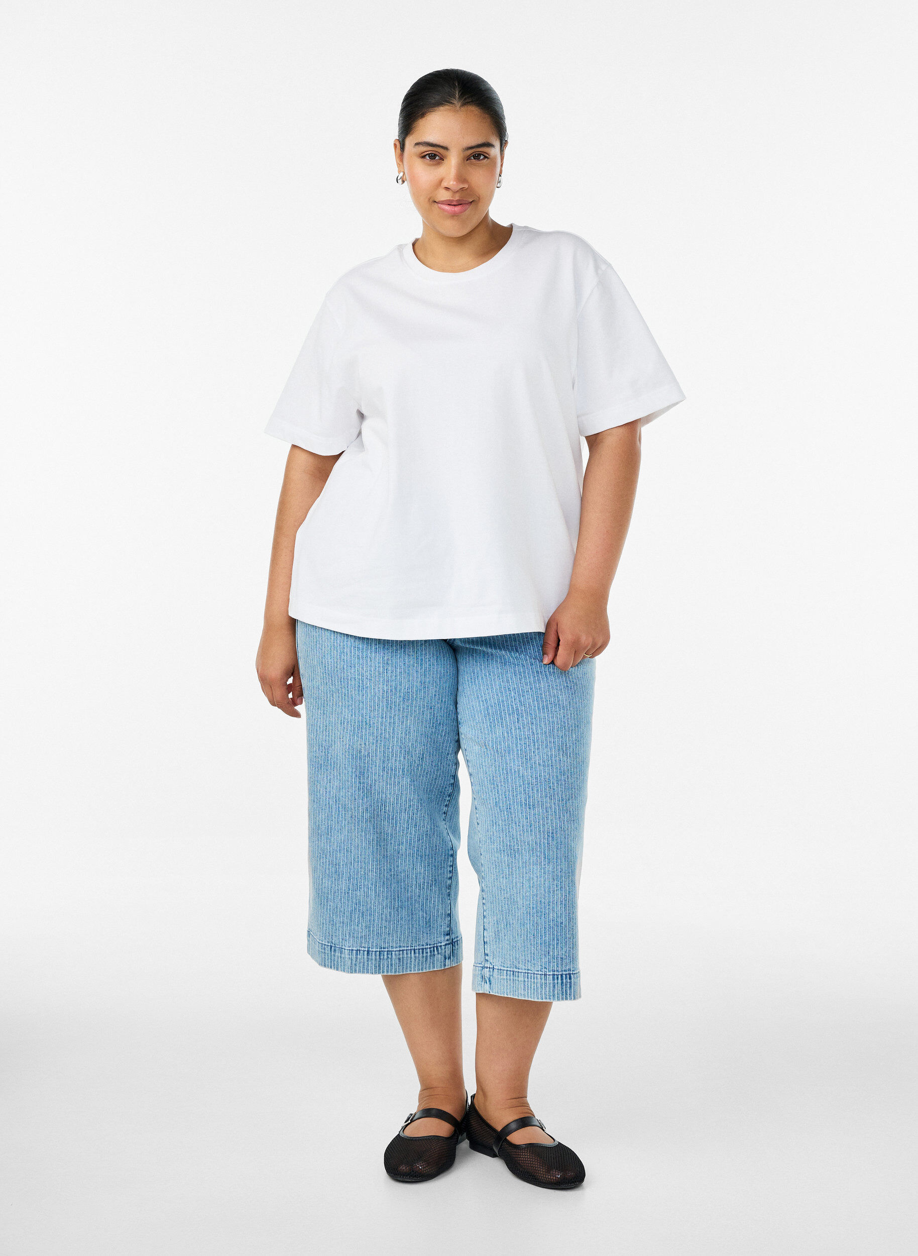 ZizziBoxy bomulls T-skjorte, Hvit, Model image number 1