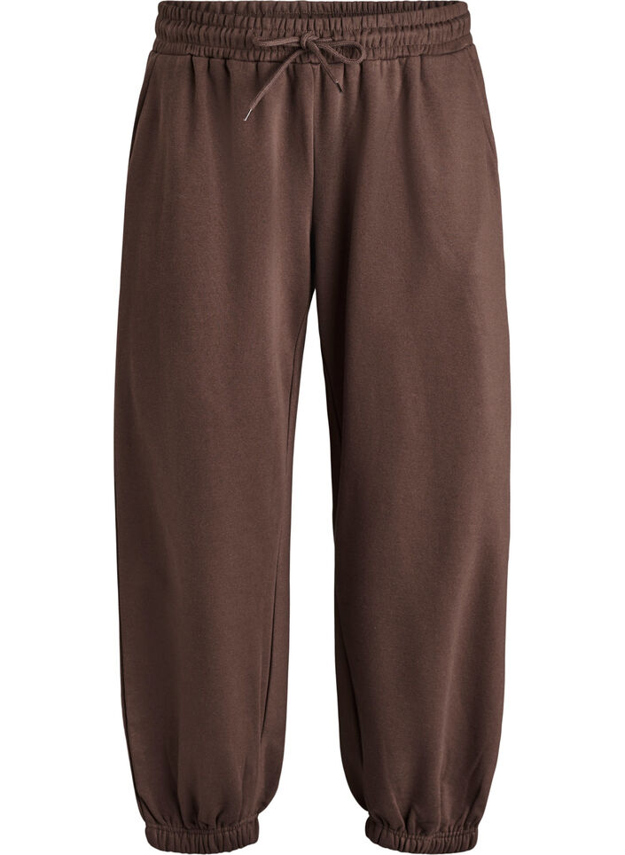 Joggebukser med h&oslash;y midje og lommer, Brun, Packshot image number 0