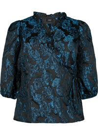 Jacquard-omslagsbluse og 3/4-ermer