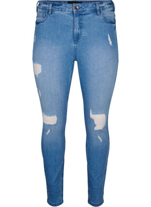 Zizzi Amy jeans med supersmal passform og rippede detaljer, Blå, Packshot image number 0
