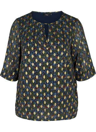 Mønstrete bluse med 3/4-ermer, Flower AOP, Packshot image number 0