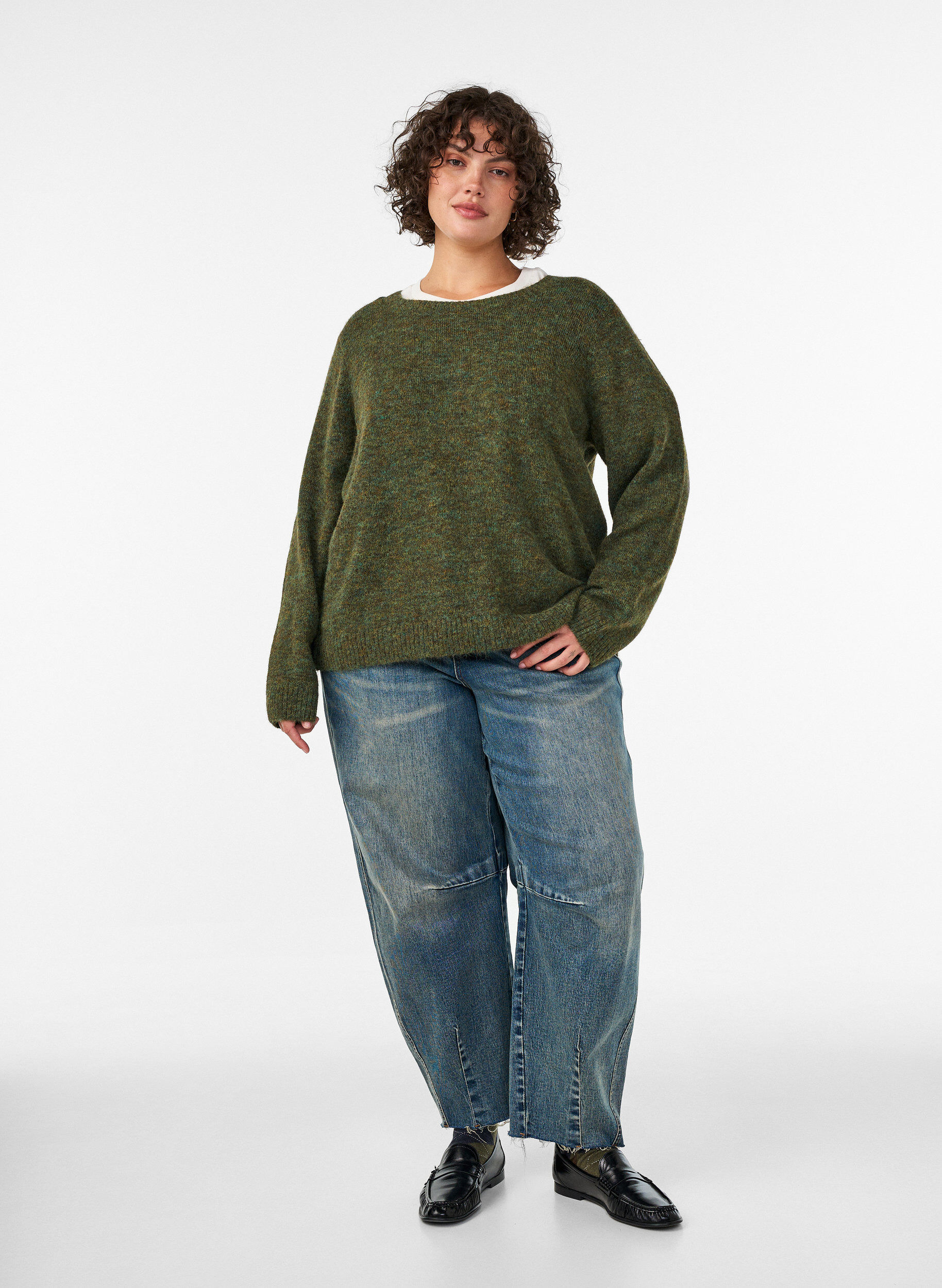 ZizziLoose fit genser med rund hals, Gr&oslash;nn, Model image number 1