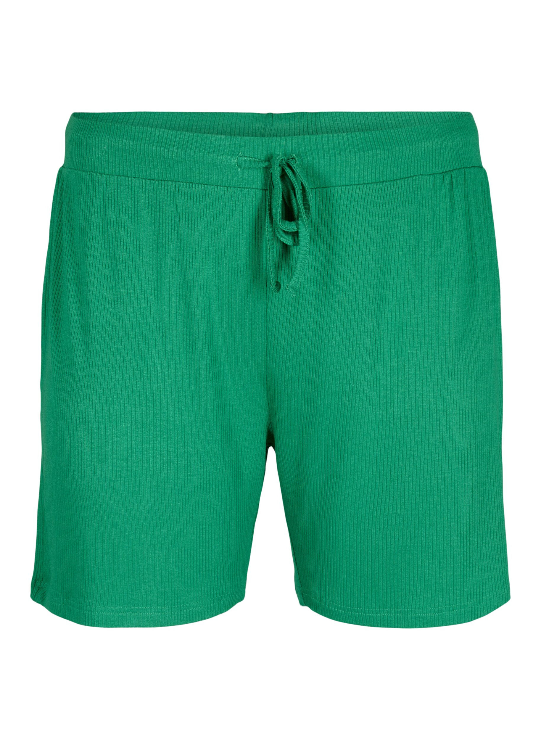 ZizziShorts i viskosekvalitet med ribbestrikk og ledig passform, Jolly Green, Packshot image number 0