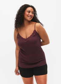 2-pakk ribbet natt toppar, Black/Fudge, Model