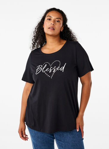 Zizzi FLASH - T-skjorte med motiv, Svart, Model image number 0