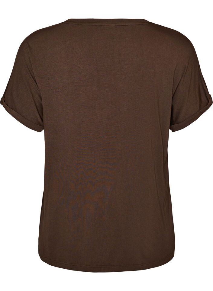 Basis V-hals T-skjorte i viskose, Brun, Packshot image number 1