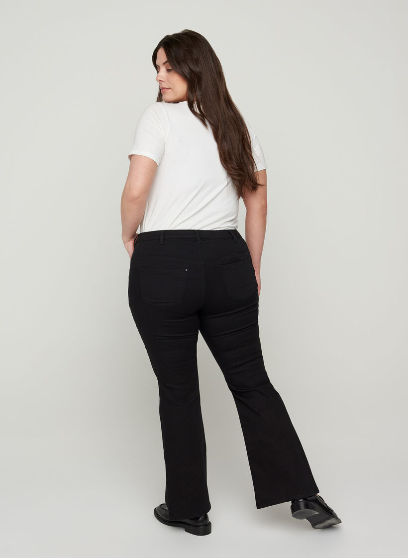 Ellen bootcut jeans med høyt liv, Black, Model image number 1