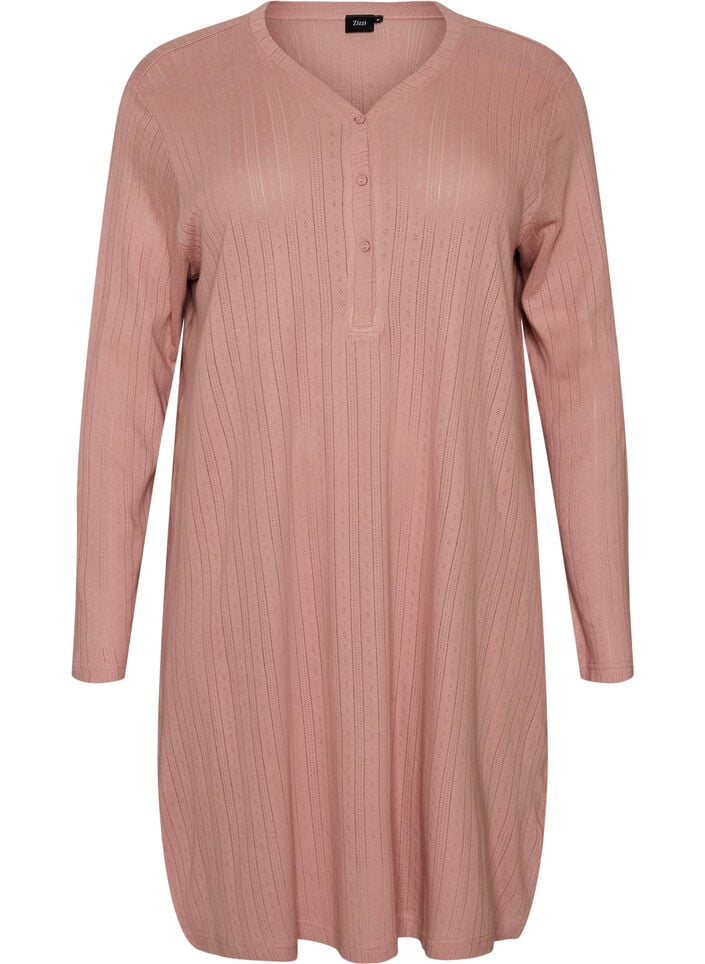 Nattkjole i &oslash;kologisk bomull med hullbroderi, Rosa, Packshot image number 0