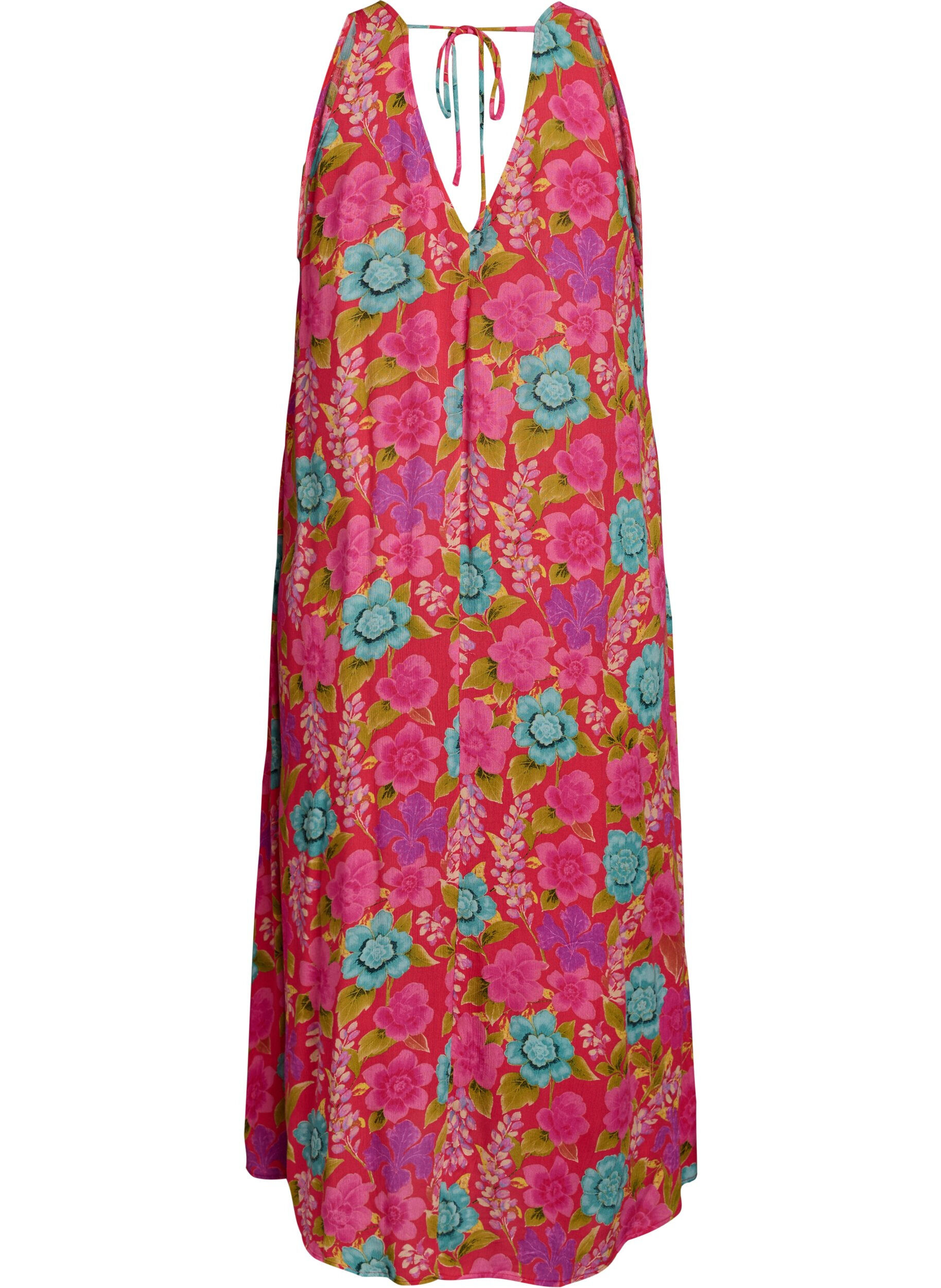 Zizzi Ermel&oslash;s A-linje maxi kjole med V-hals, R&oslash;d, Packshot image number 1