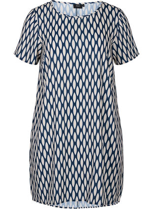 Mønstrete kjole med korte ermer, Oval AOP, Packshot image number 0