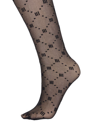 Zizzi Mønstrete strømpebukser i 20 denier, Black, Packshot image number 1