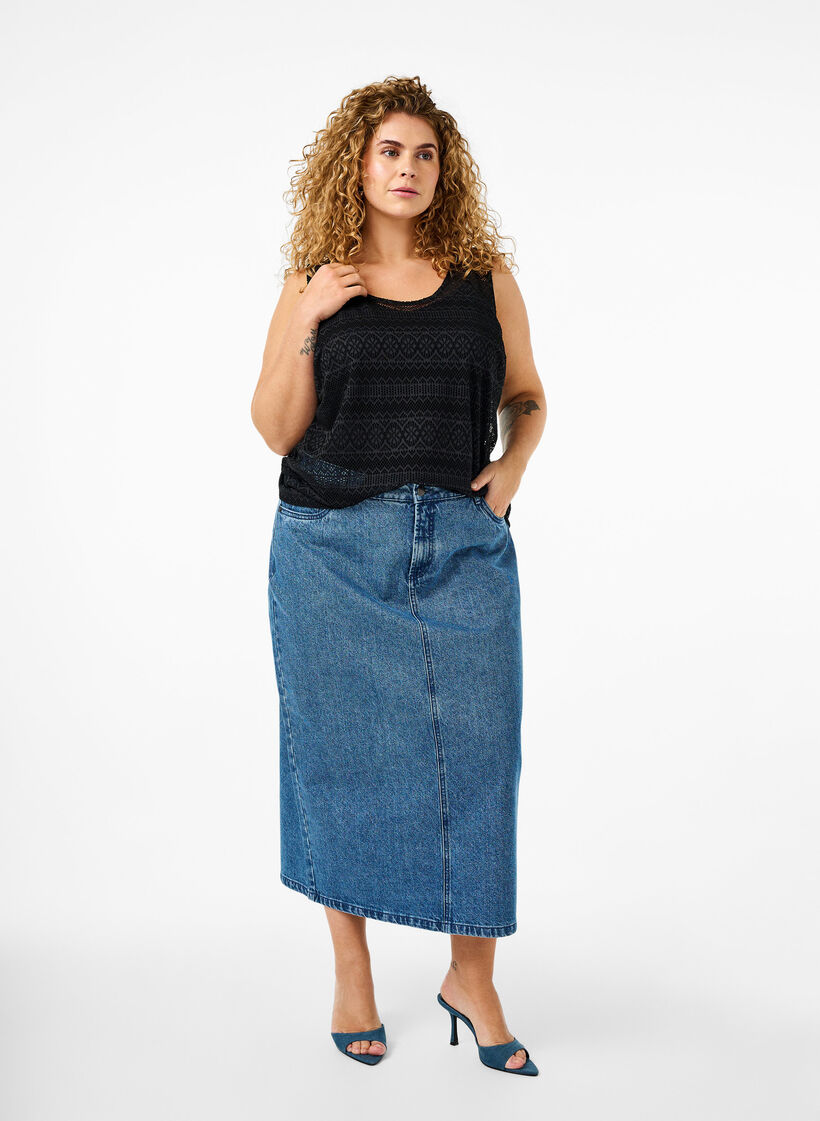 Ermeløs topp med hullmønster, Black, Model image number 2