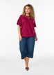 Bluse med blondeinnsats og ballongermer, R&oslash;d, Model image number 1