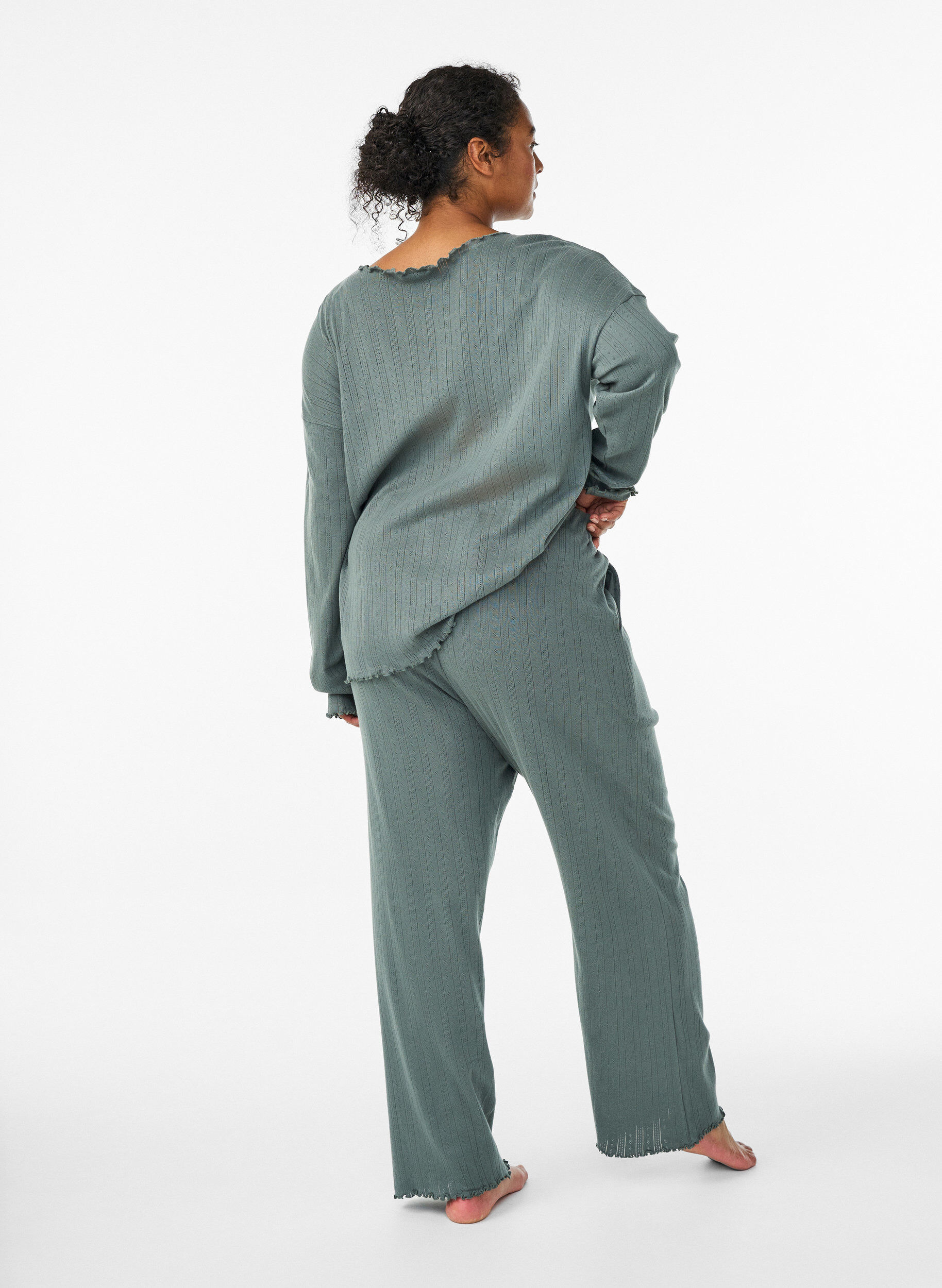 Zizzi Bomullsnattbukser, Gr&oslash;nn, Model image number 1