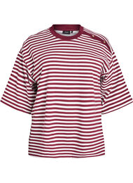 Stripete bluse med 3/4-ermer og knappedetaljer, Bright Wh w Tawny P