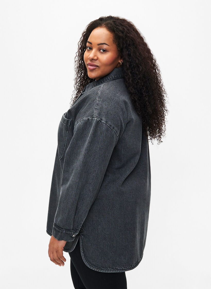 Løstsittende denimjakke med knapper, Grey Denim, Model image number 1
