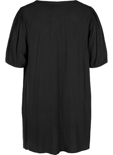 Viskosetunika med V-hals og knapper, Black, Packshot image number 1