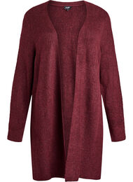 FLASH - Lang ribbestrikket cardigan med åpen front, Rød