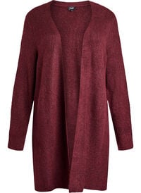FLASH - Lang ribbestrikket cardigan med åpen front, Rød FLASH - Lang ribbestrikket cardigan med åpen front