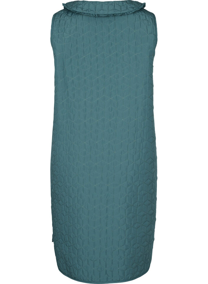 Lang quiltet vest med krage og volanger, Sagebrush Green, Packshot image number 1