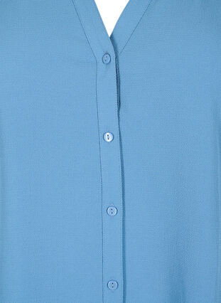 Skjortebluse med 3/4-ermer og volangkrage, Moonlight Blue, Packshot image number 2