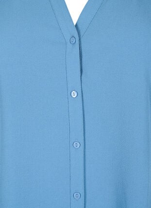 Skjortebluse med 3/4-ermer og volangkrage, Moonlight Blue, Packshot image number 2