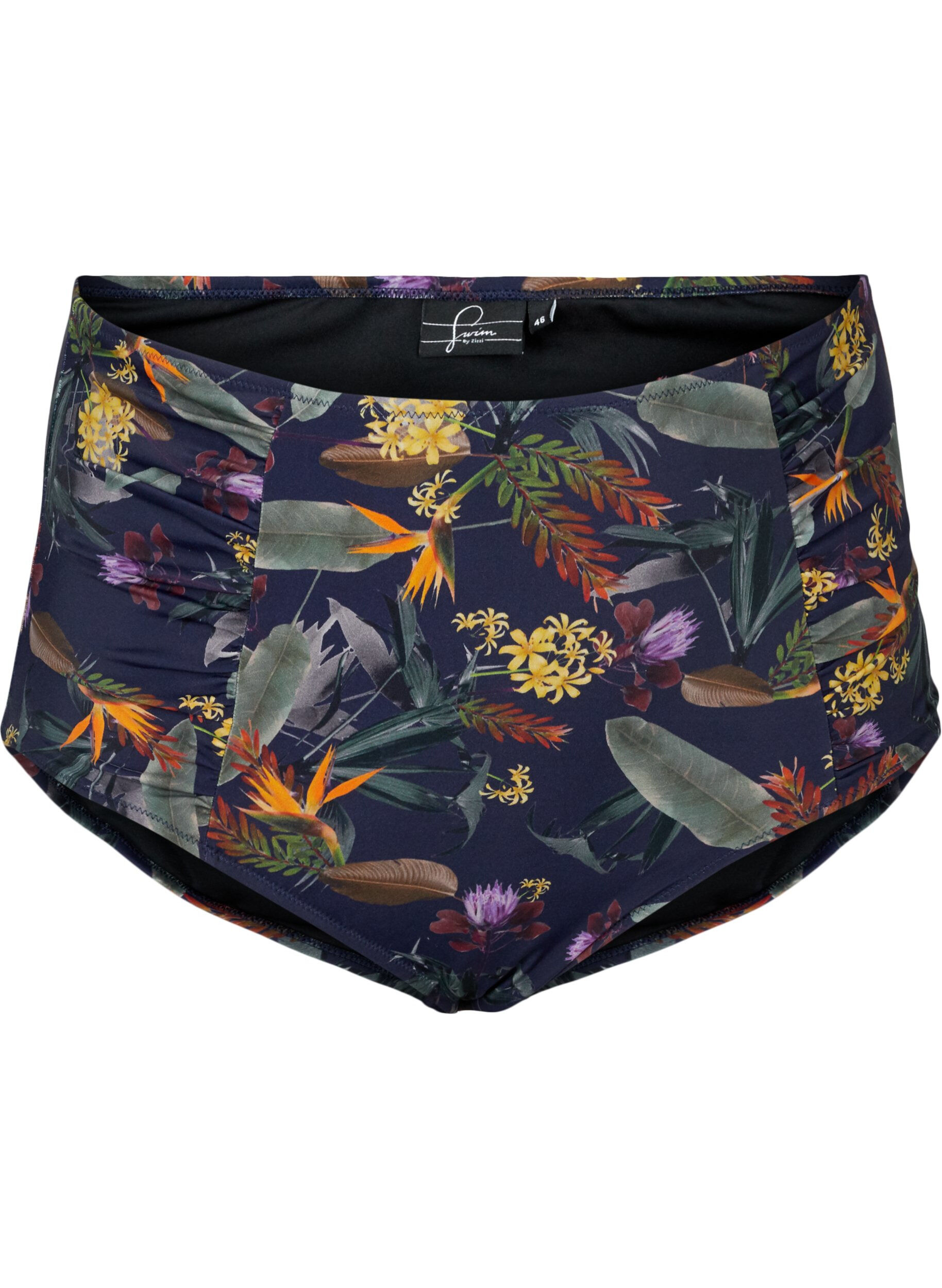 Zizzi Bikinitruse med blomsterm&oslash;nster og h&oslash;yt liv, Night Sky Flower, Packshot image number 0