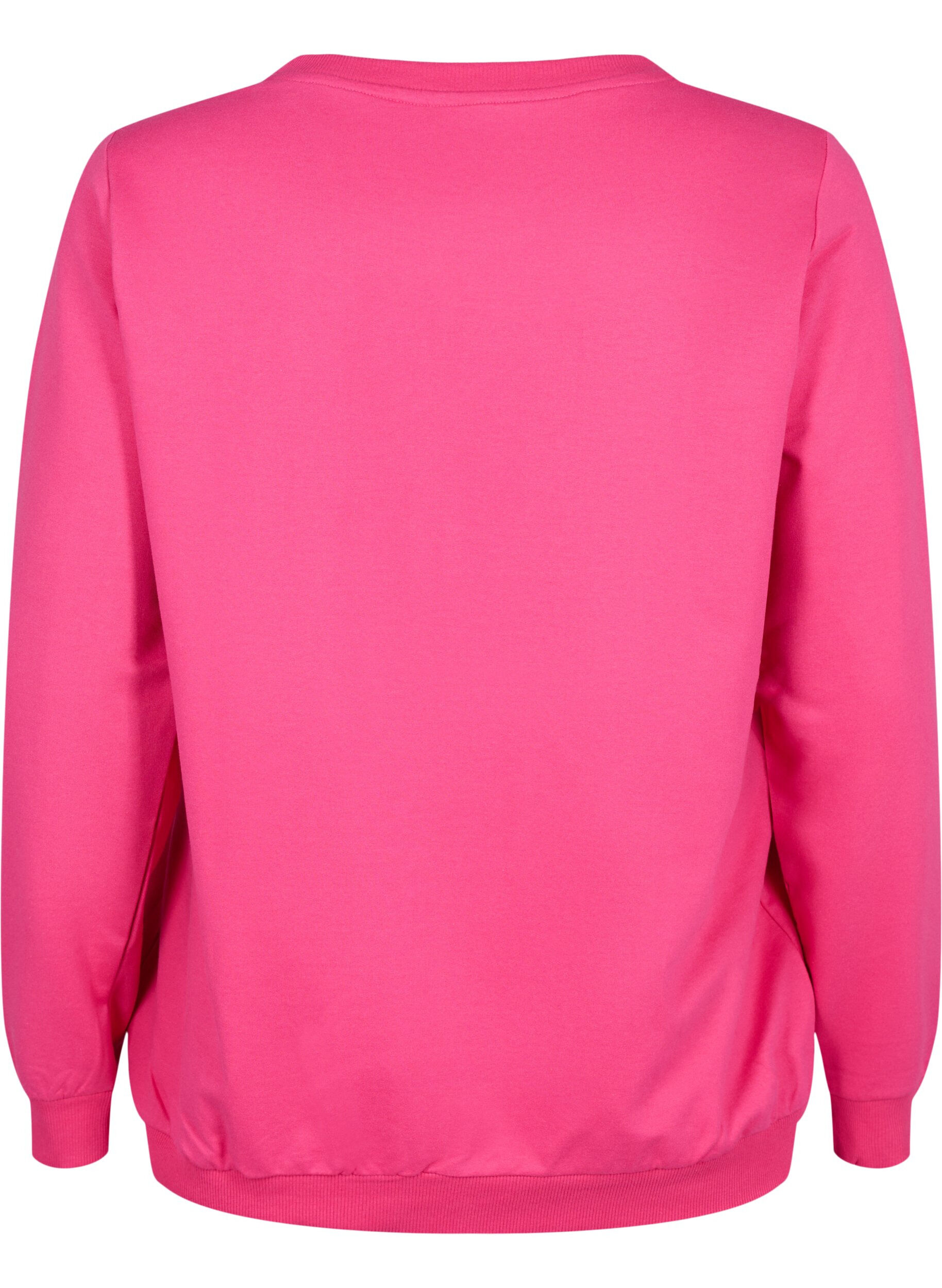 Zizzi Sweatshirt med tekst, Fuchsia P. W. Reset, Packshot image number 1