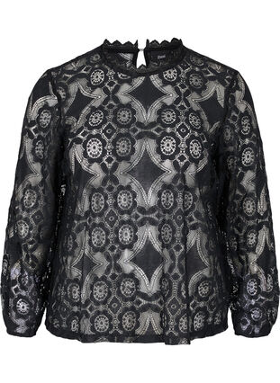 Blondebluse med rund hals, Black, Packshot image number 0