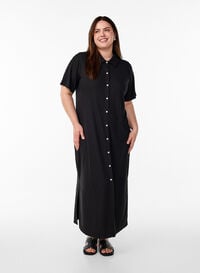 Maxikjole i jersey med krage og korte ermer, Svart Maxikjole i jersey med krage og korte ermer, Svart, Model