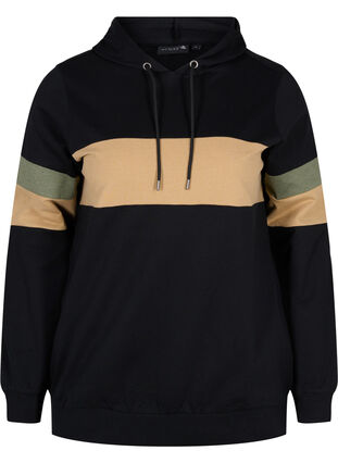 Hettegenser med trackdetaljer, Black/Camel, Packshot image number 0