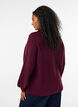 Ribbestrikket genser med puffede ermer og knapper, M&oslash;rk Bordeaux, Model image number 2