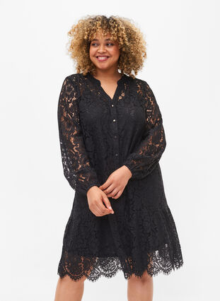 Blondekjole med lange ermer, Black, Model image number 0