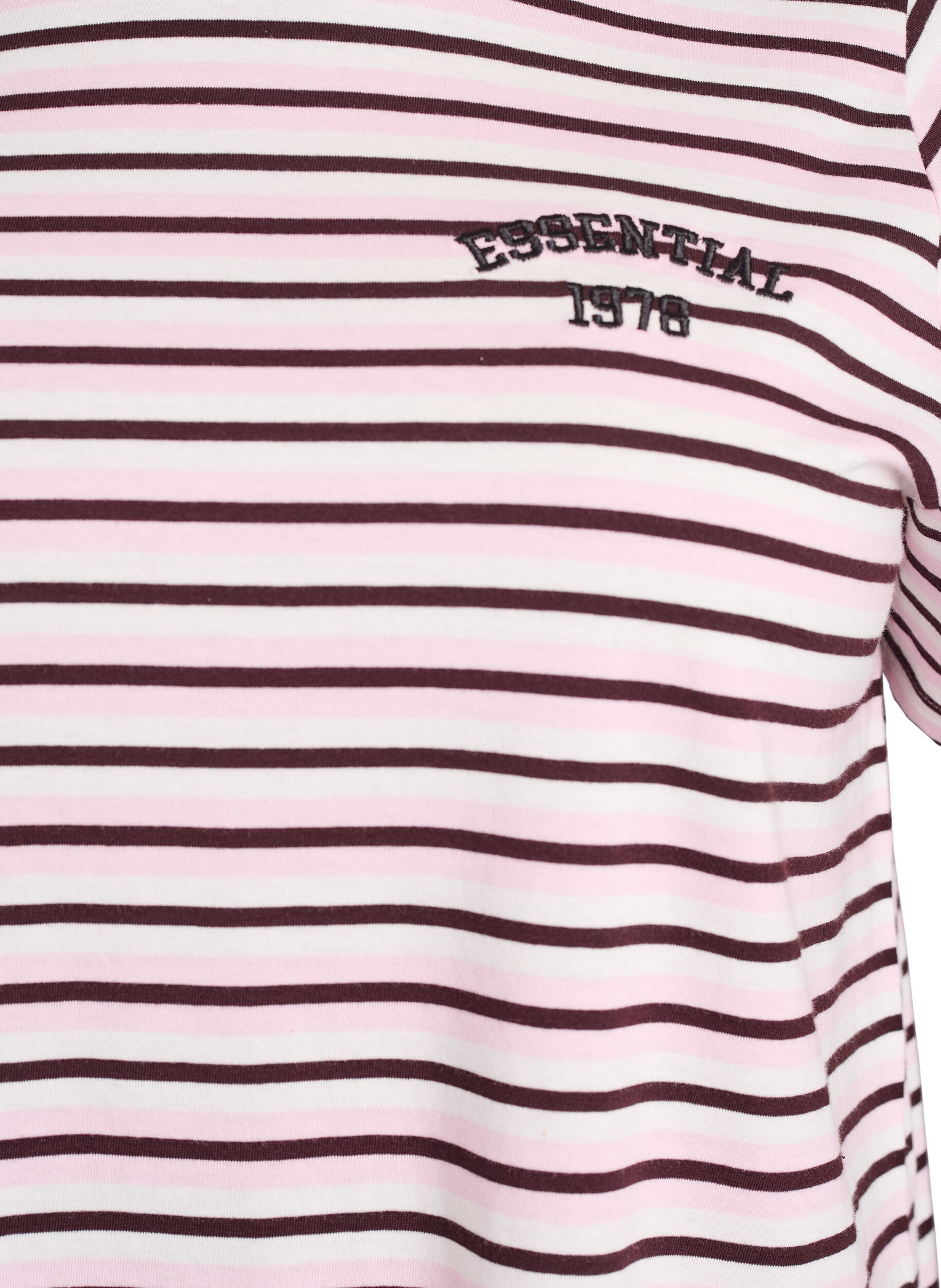 Zizzi Bomulls T-skjorte med striper, Rosa, Packshot image number 2