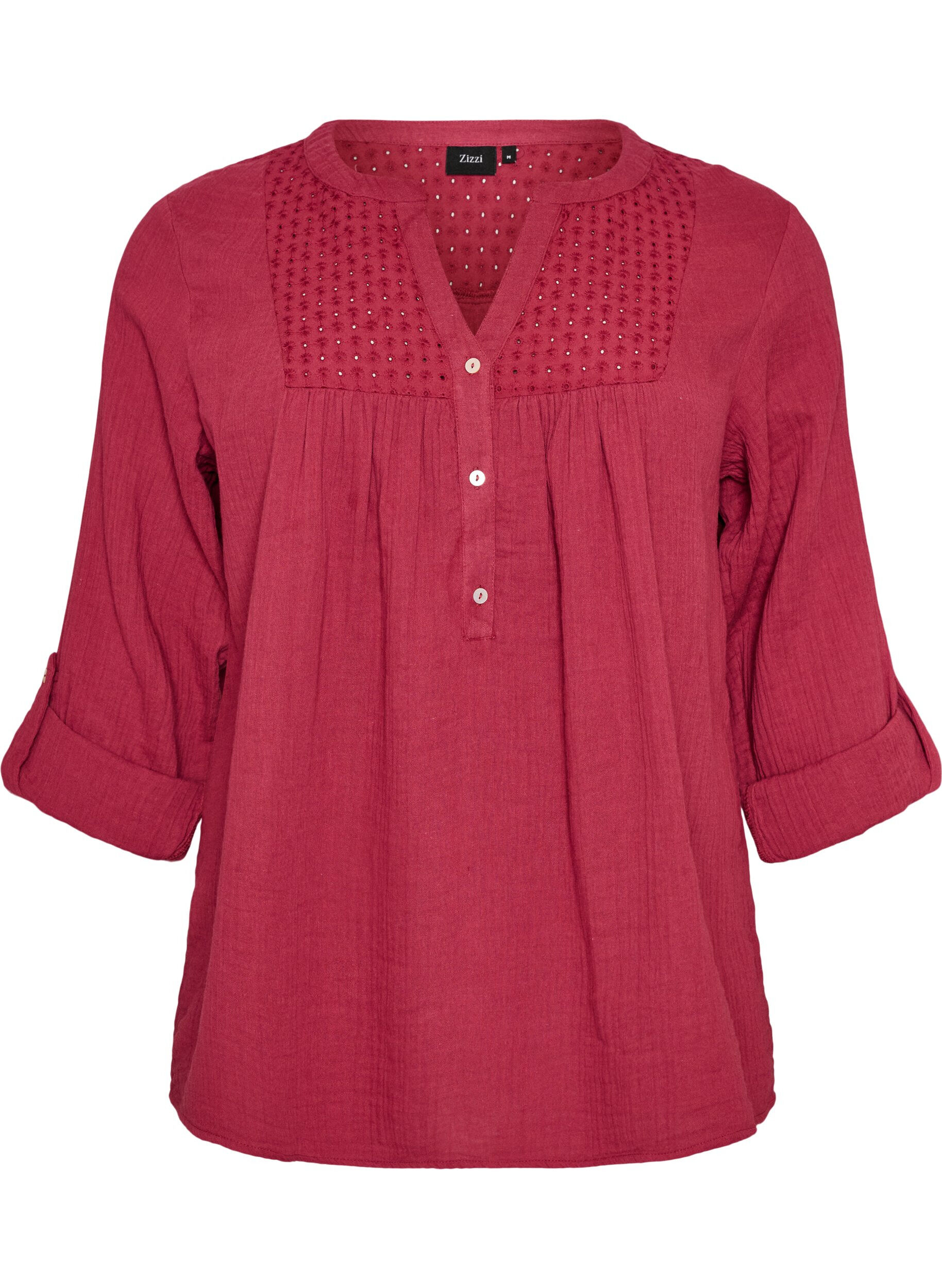 Bluse i bomullsmuslin med broderie anglaise
