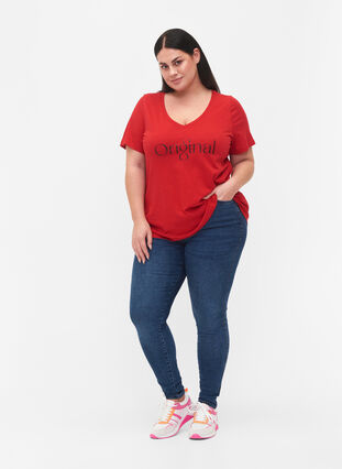 T-skjorte i bomull med trykk og V-hals, Tango Red ORI, Model image number 2