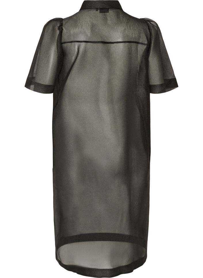 Organza kjole med brystlommer og puff ermer, Svart, Packshot image number 1