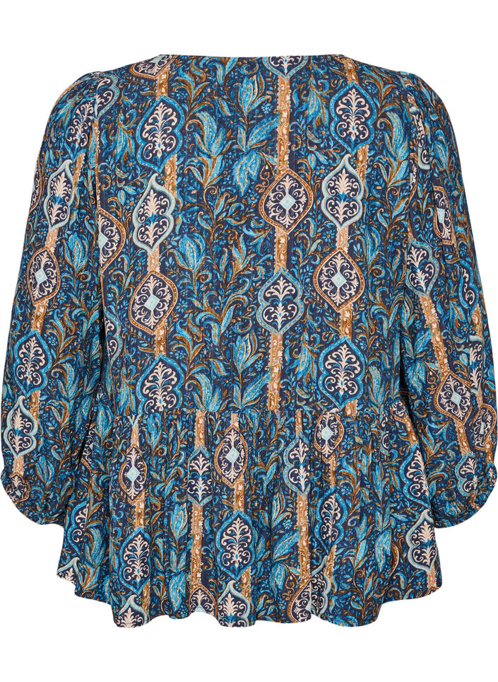 Bluse med paisleytrykk og blondedetaljer, Bl&aring;, Packshot image number 1