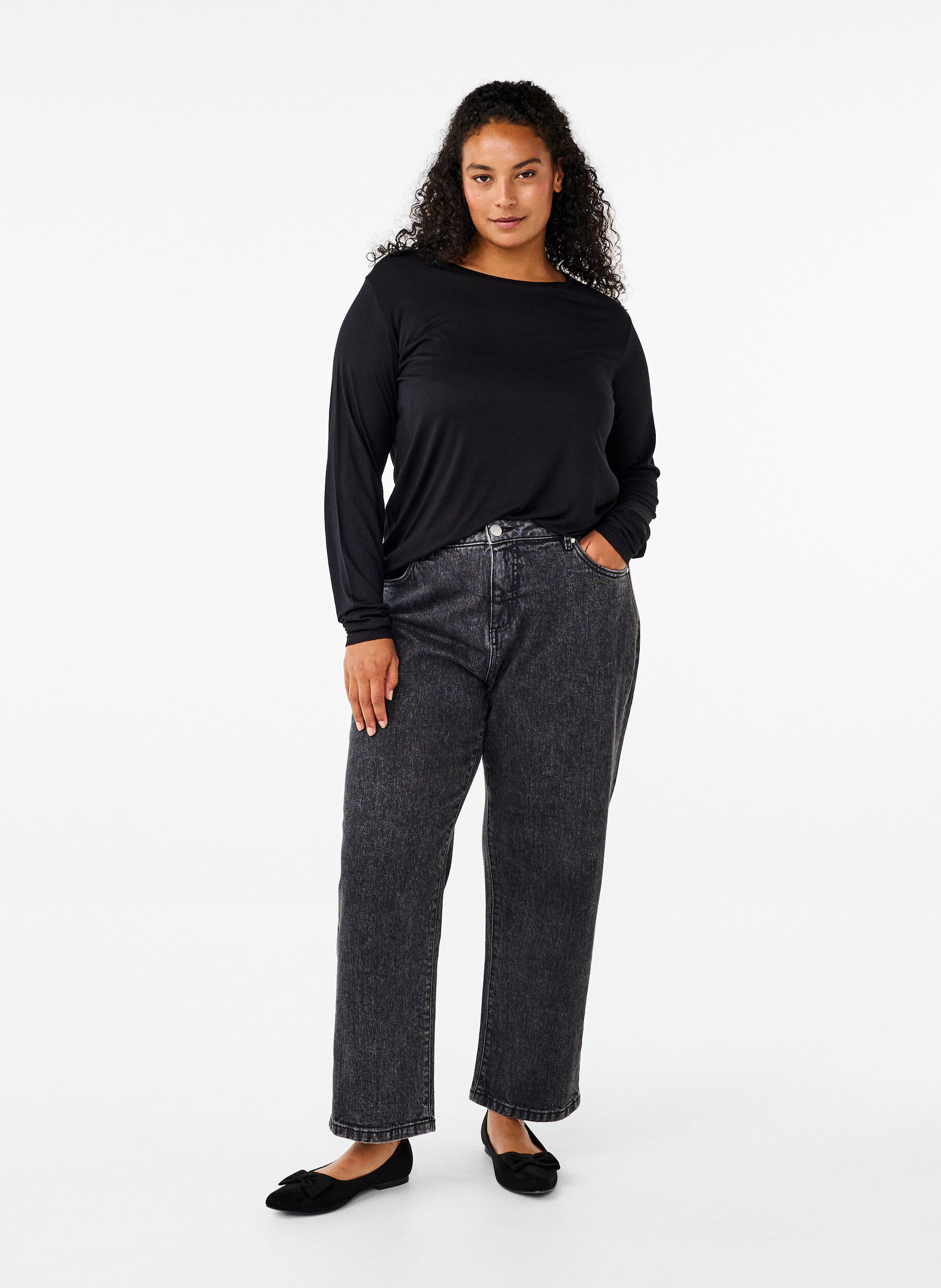 ZizziLangermet bluse i ull og viskose, Svart, Model image number 1