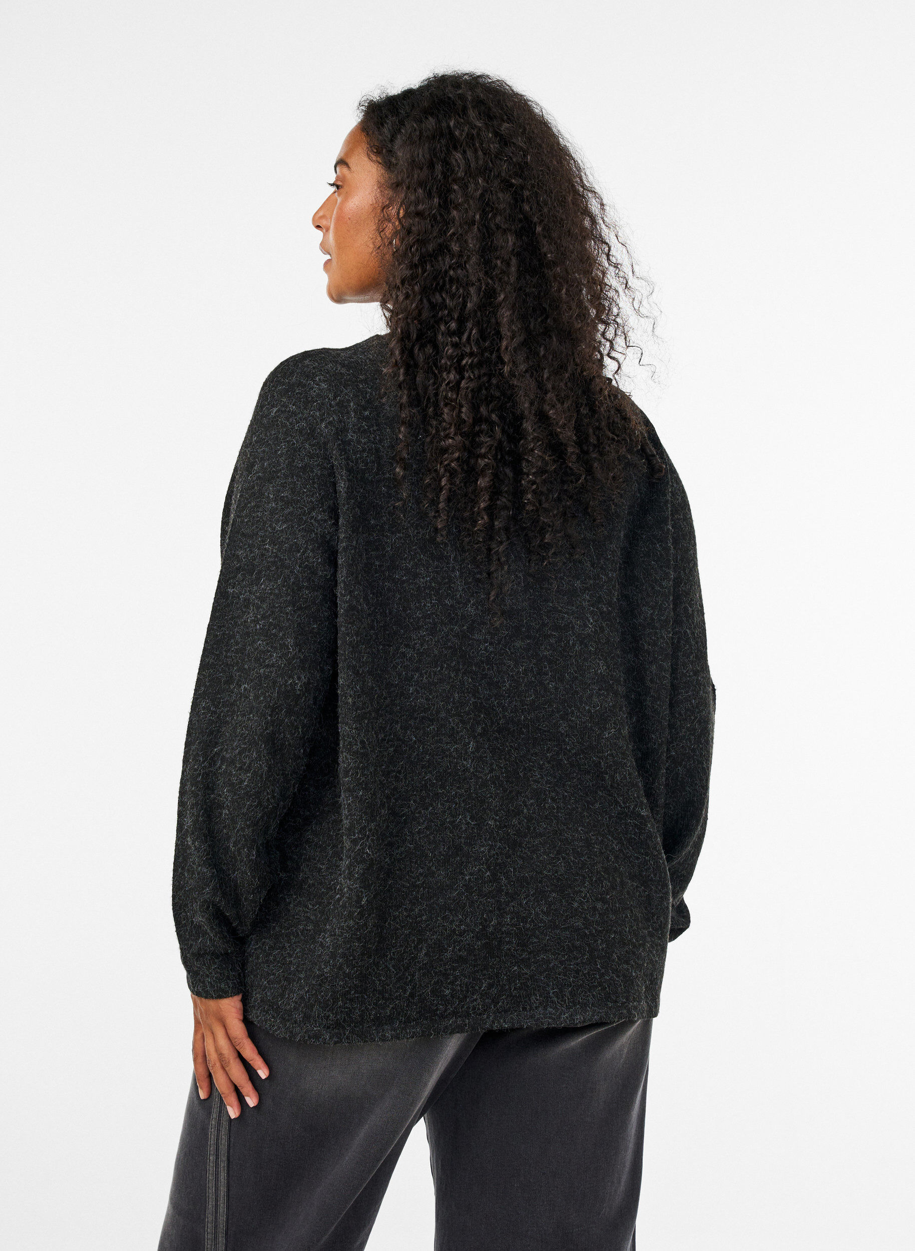 ZizziStrikket cardigan med rund hals og knappelukking, Gr&aring;, Model image number 2