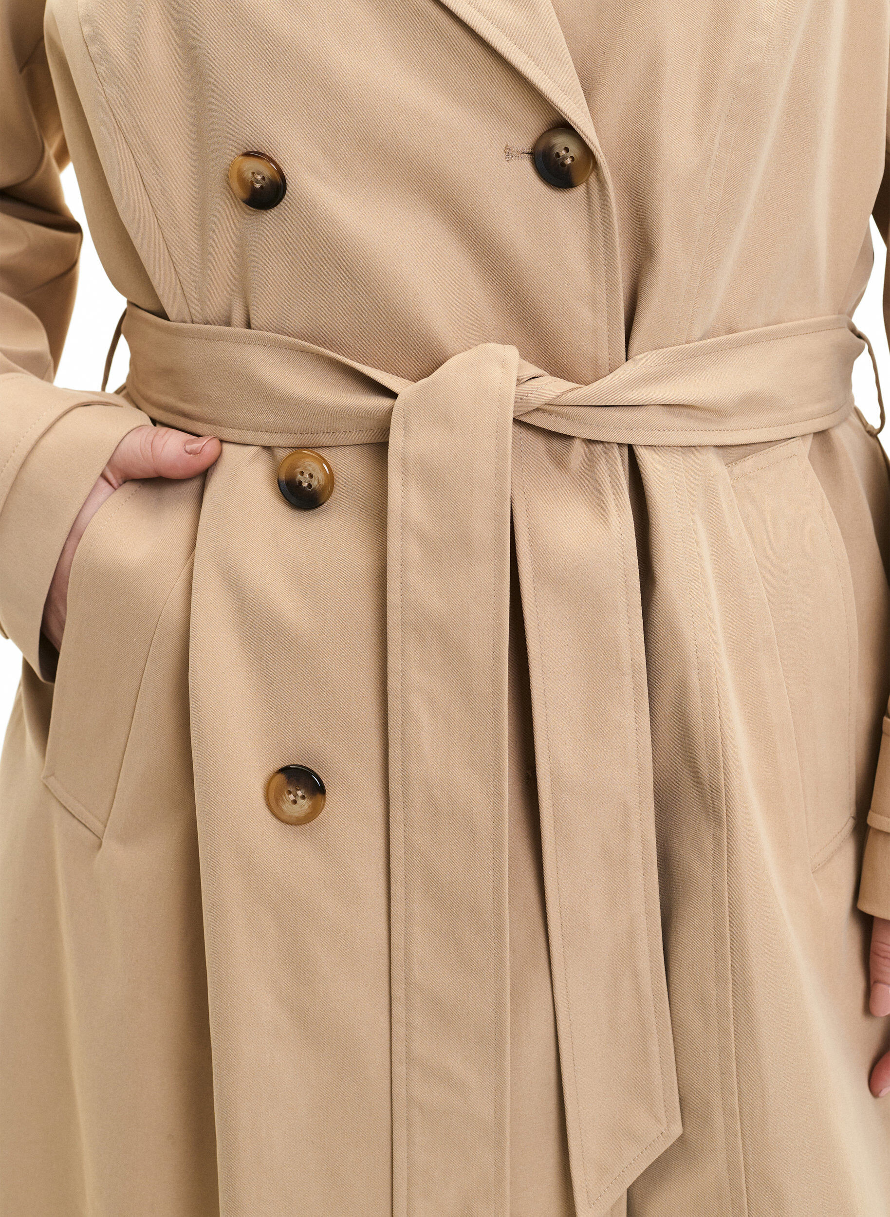 Zizzi Trenchcoat med lommer og belte, Nomad, Model image number 2