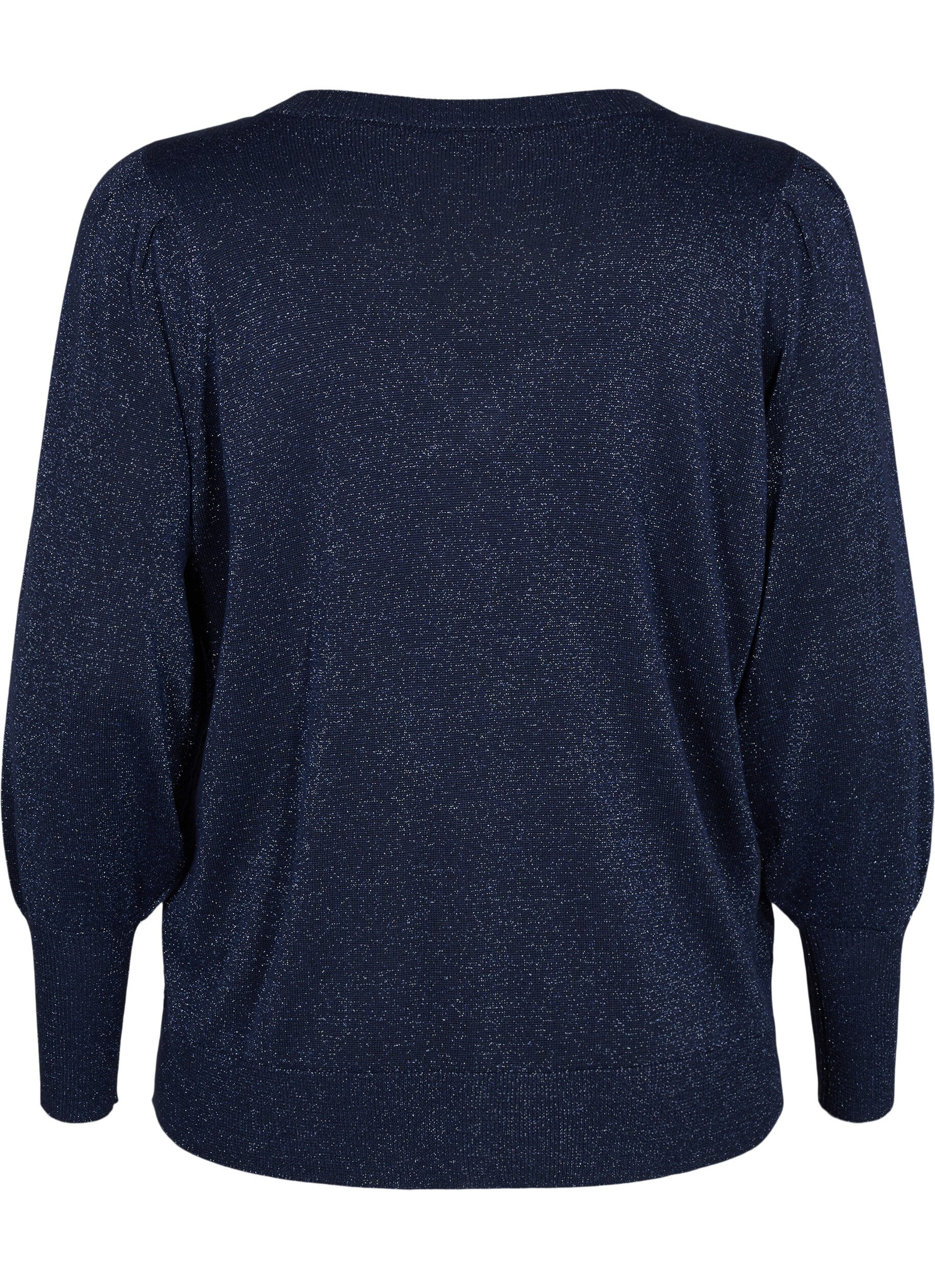 Zizzi Strikket bluse med shimmer og V-hals, Naval A.w.Blue Lurex, Packshot image number 1