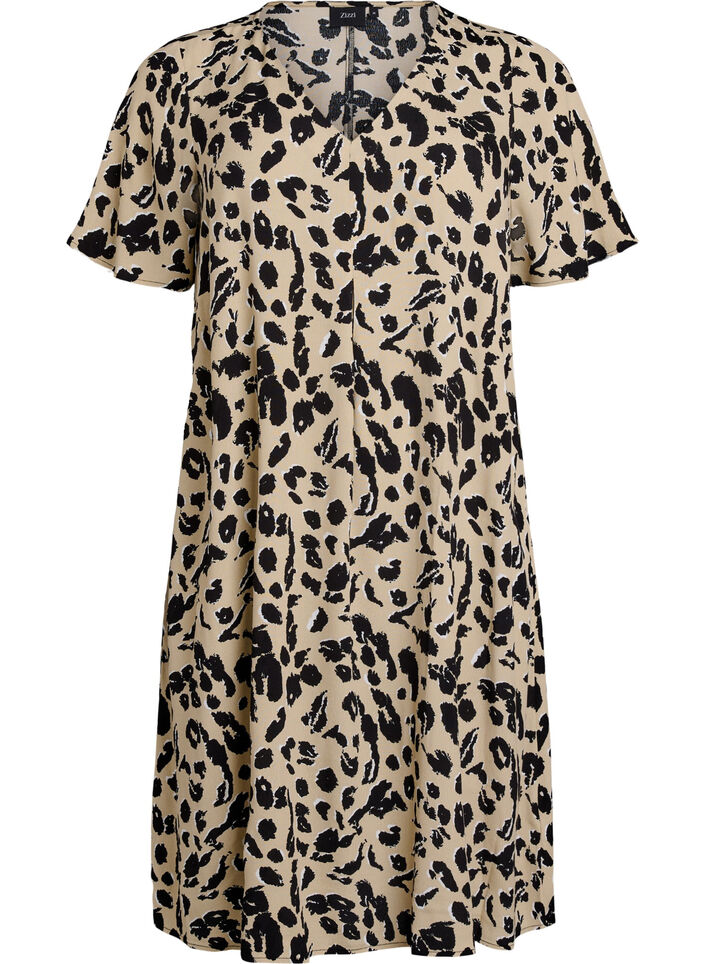 Viskose A-line kjole, Beige, Packshot image number 0