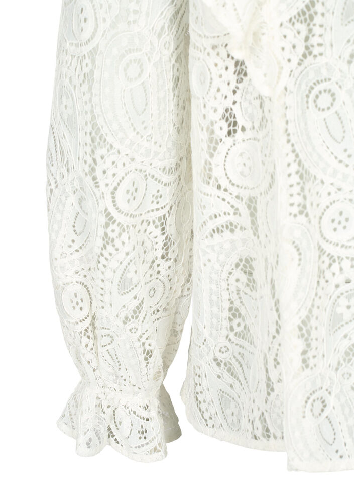 Skjortebluse med blonder og volangedetaljer, Snow White, Packshot image number 4